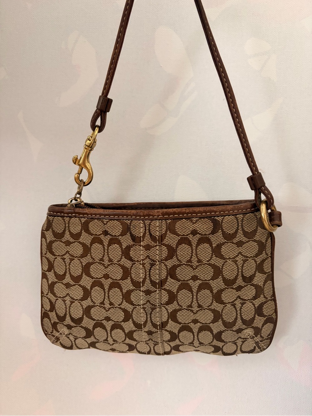 Coach Brown Signature Canvas Mini Wristlet with Gold Hardware - Picture 2 of 6